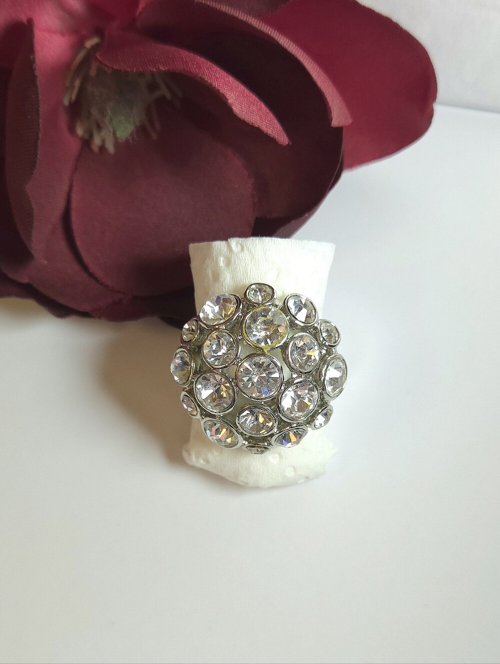 Silver Plated Crystal Cocktail Ring Size 7 Statement Ring - Picture 2 of 8
